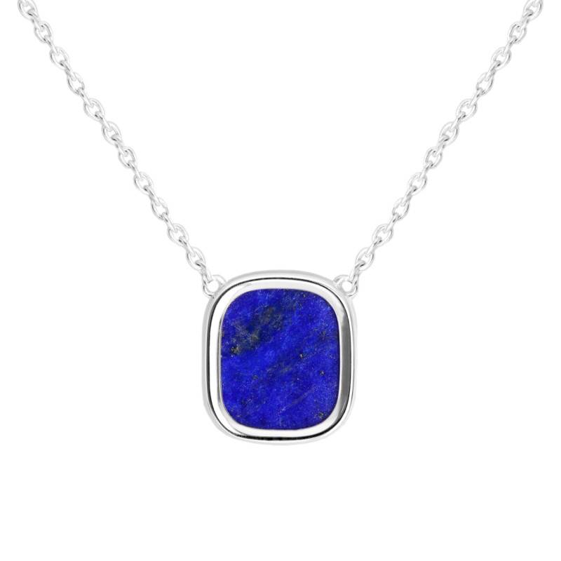 925 Rhodium-Plated Silver Lapis Lazuli Mykonos Necklace, 44 cm Length - Skalli