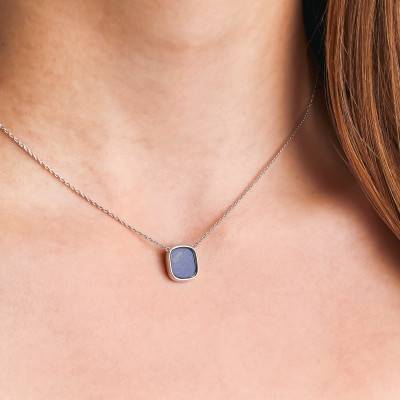 925 Rhodium-Plated Silver Lapis Lazuli Mykonos Necklace, 44 cm Length - Skalli
