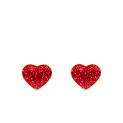 375 Yellow Gold & Lacquer Red Heart Stud Earrings - Bambins