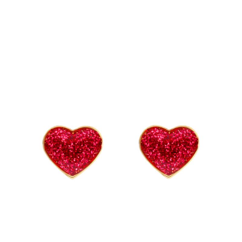 375 Yellow Gold & Lacquer Red Heart Stud Earrings - Bambins