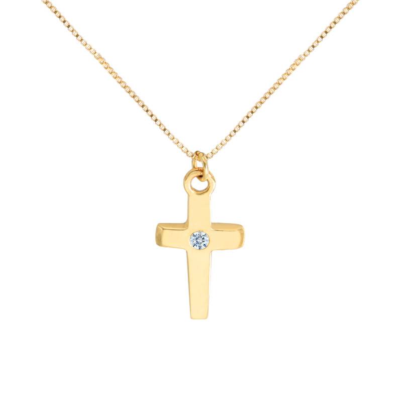 750 Yellow Gold & Diamond 0,015ct Cross Necklace, Length 45 cm - Vandona