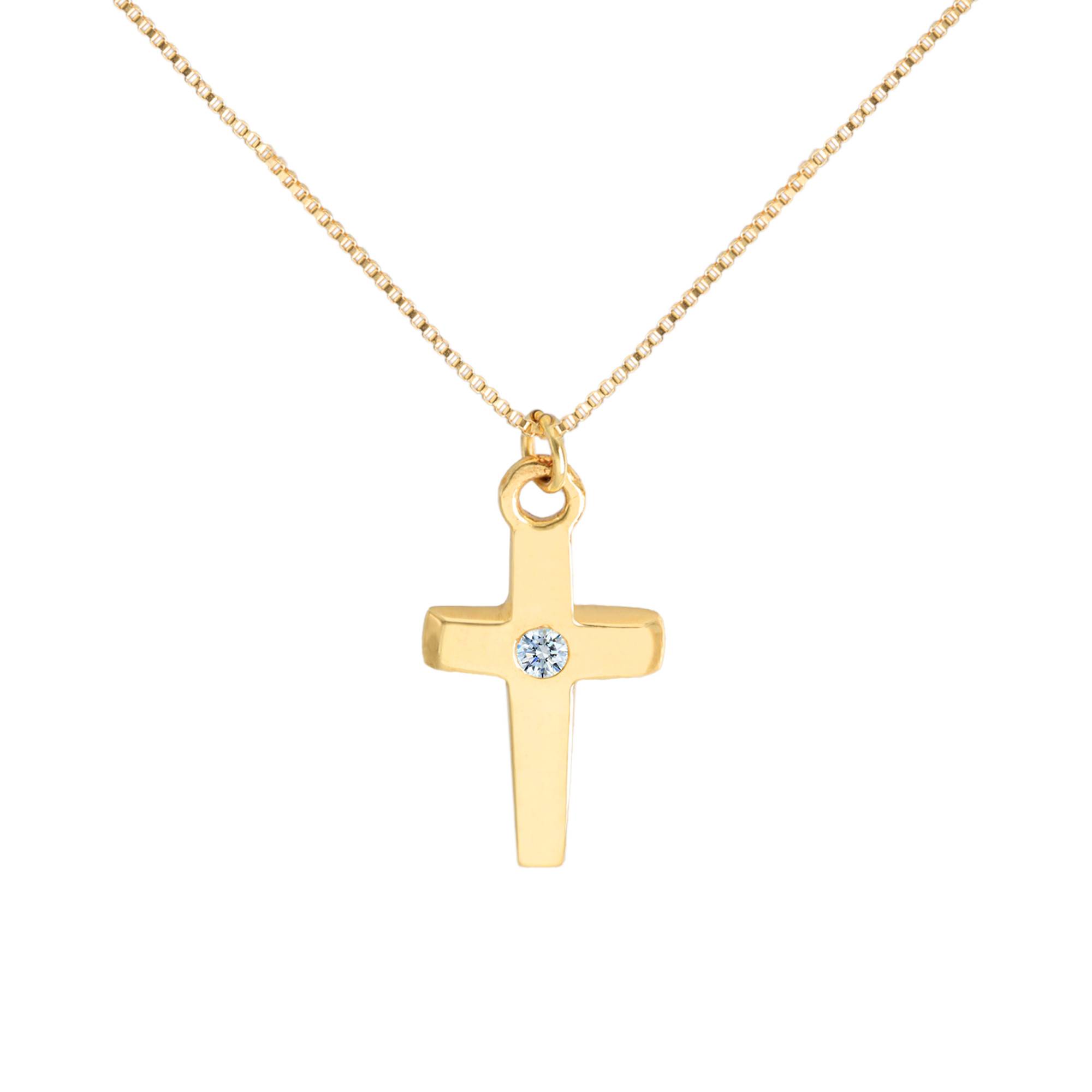 Collier Femme En Or Jaune 18 Carats (750) - Chaîne Vénitienne Avec Croix Arrondie - Neuf Avec étiquettes - Fabriqué En Italie