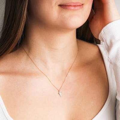 750 Yellow Gold & Diamond 0,015ct Cross Necklace, Length 45 cm - Vandona