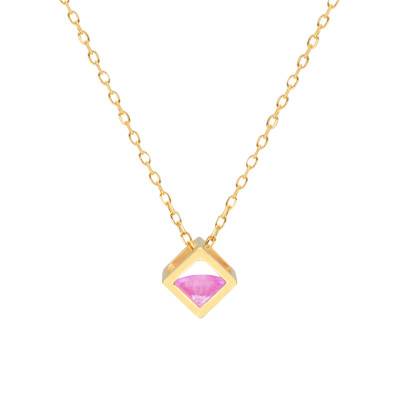 750/1000 Yellow Gold & Pink Sapphire 0.30 ct Cube Necklace, 40 to 42 cm - Demetra