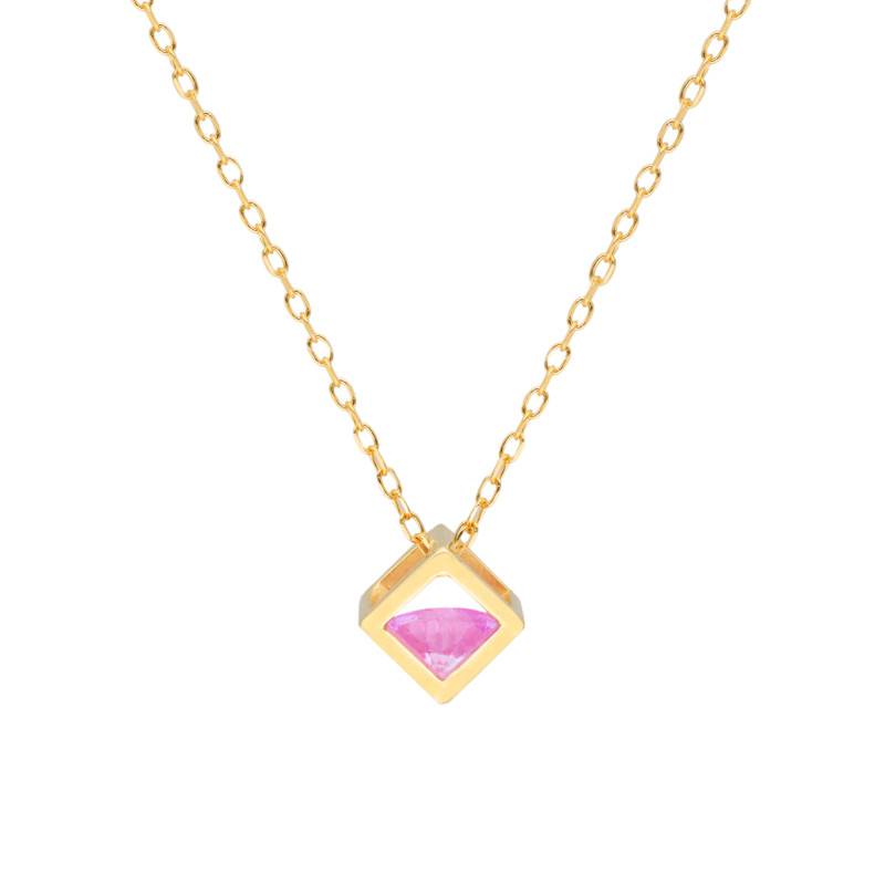 750/1000 Yellow Gold & Pink Sapphire 0.30 ct Cube Necklace, 40 to 42 cm - Demetra