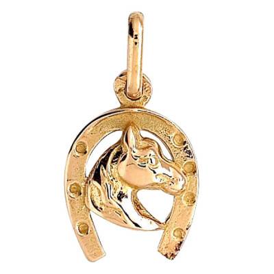 375 or 750 Yellow Gold Horseshoe and Horse Head Pendant - Lucas Lucor