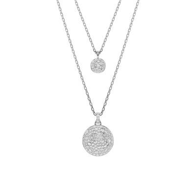 Meteora Double Cable Chain Rhodium-Plated Metal & White Crystal Necklace, Length 38 cm to 45 cm - 5684244 - Swarovski