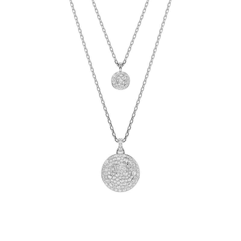 Meteora Double Cable Chain Rhodium-Plated Metal & White Crystal Necklace, Length 38 cm to 45 cm - 5684244 - Swarovski