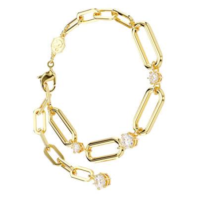 Dextera Gold-Tone Metal & White Crystals Bracelet, Length 15.50 cm to 20 cm, Width 7 mm - 5683359 - Swarovski