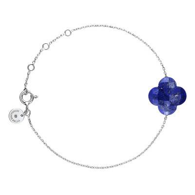 750 White Gold & Lapis Lazuli Clover Bracelet, Adjustable 17 cm - Morganne Bello