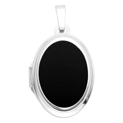 Médaillon Porte Photo Ovale Onyx Noir et Argent 925 - Vandona