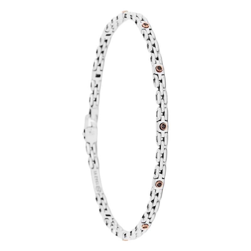 Two-Gold 750 & Black Diamond Insignia Bracelet, Length 19 cm to 21 cm - EB816BR - Zancan