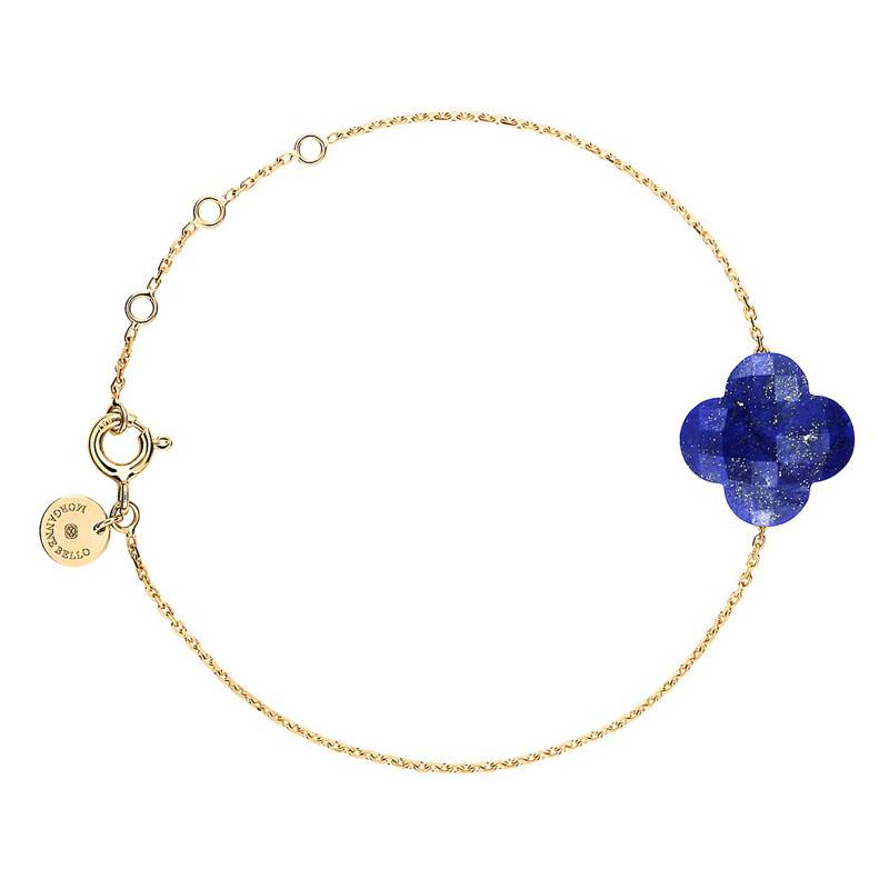 750 Yellow Gold & Lapis Lazuli Clover Bracelet, Adjustable 17 cm - Morganne Bello