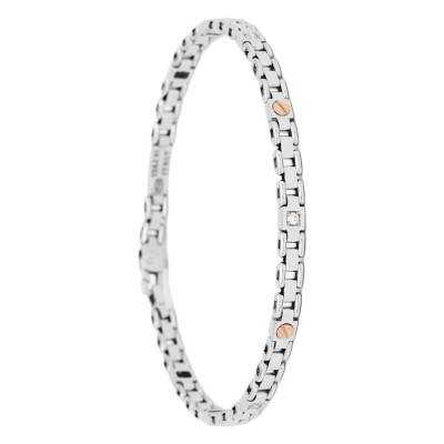 Two-Tone 750/1000 Gold & Diamonds Insignia Bracelet, 19 cm to 21 cm - EB819BR - Zancan