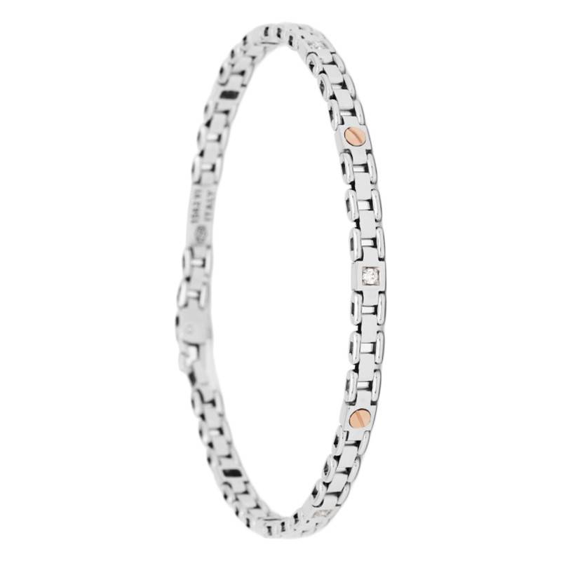 Two-Tone 750/1000 Gold & Diamonds Insignia Bracelet, 19 cm to 21 cm - EB819BR - Zancan
