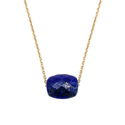750/1000 Yellow Gold & Cushion Lapis Lazuli Necklace, Adjustable Length 42 cm - Morganne Bello