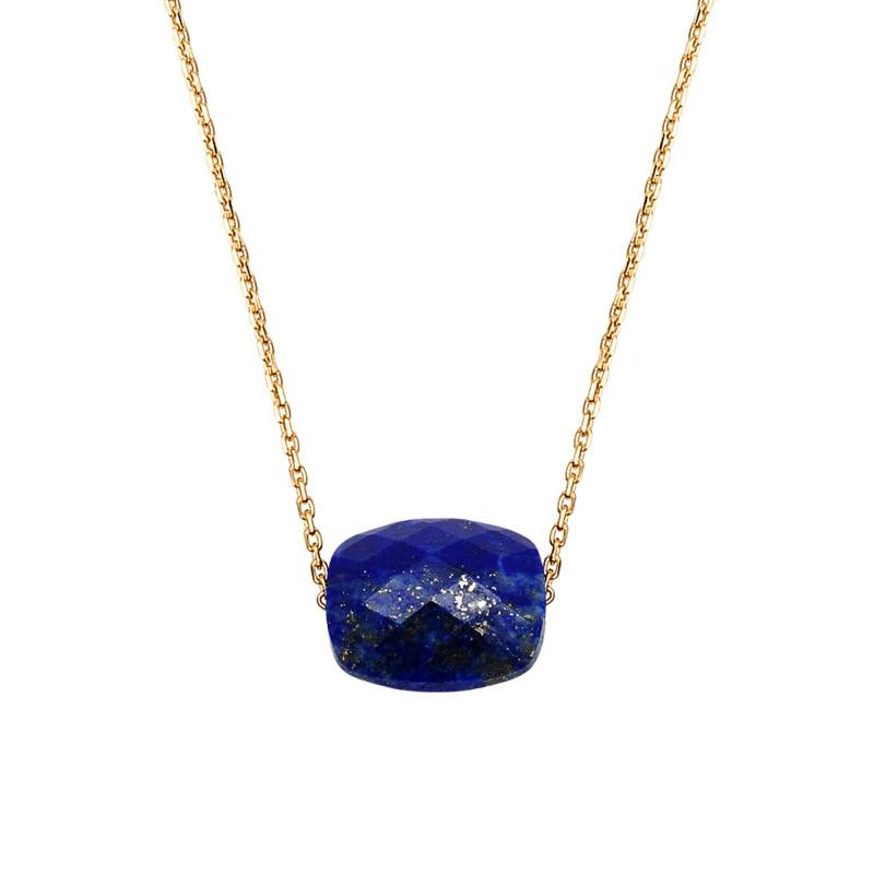 750/1000 Yellow Gold & Cushion Lapis Lazuli Necklace, Adjustable Length 42 cm - Morganne Bello