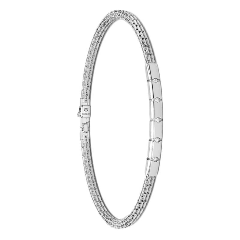 925 Sterling Silver & White Sapphires Insignia Bracelet, 21 cm - ESB156 - Zancan