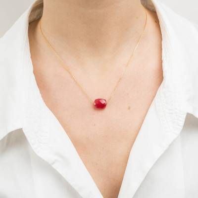Collier Quartz Rouge Coussin & Or Jaune 750, Longueur 42 cm Ajustable - Morganne Bello