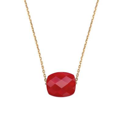 Collier Quartz Rouge Coussin & Or Jaune 750, Longueur 42 cm Ajustable - Morganne Bello