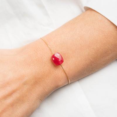 Bracelet Quartz Rouge Coussin & Or Jaune 750, Longueur 17 cm Ajustable - Morganne Bello