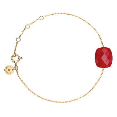 Bracelet Quartz Rouge Coussin & Or Jaune 750, Longueur 17 cm Ajustable - Morganne Bello