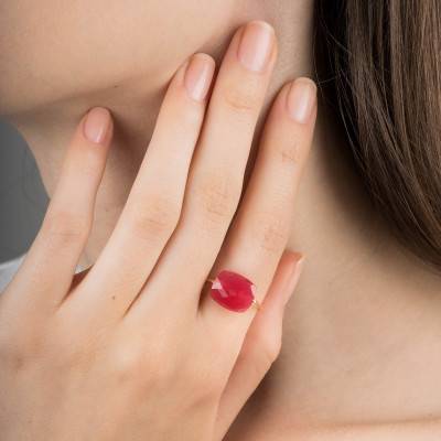Bague Quartz Rouge Coussin & Or Jaune 750 - Morganne Bello