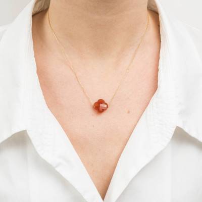 Collier Trèfle Cornaline & Or Jaune 750, Longueur 42 cm Ajustable - Morganne Bello
