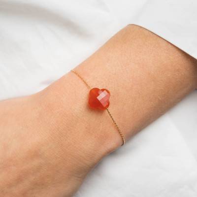 Bracelet Trèfle Cornaline & Or Jaune 750, Longueur 17 cm Ajustable - Morganne Bello