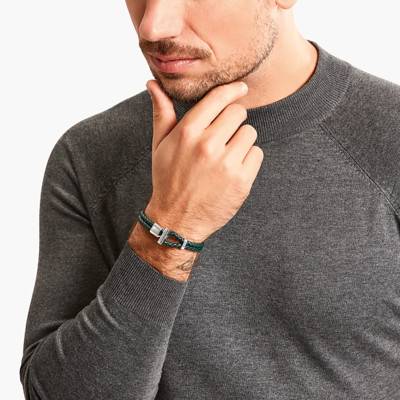 Rebel Basic Green Leather and 925 Silver Bracelet, Length 17 cm to 21 cm, Width 4 mm - A2148-682-6 - Thomas Sabo