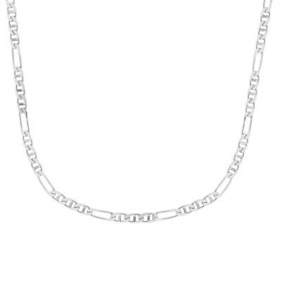 375/1000 White Gold Alternating Mariner Chain, 45 cm, 3 mm Wide - Manillon