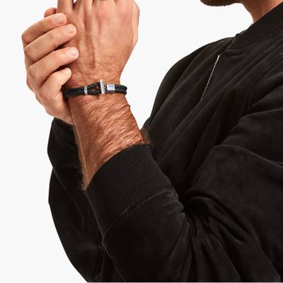 Bracelet Rebel Basics en Cuir Noir & Argent 925, Longueur 17 à 21 cm, Largeur 4 mm - A2148-682-11 - Thomas Sabo
