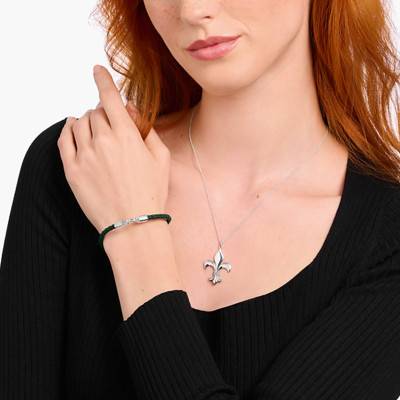 Green Leather & 925 Silver Rebel Basics Slim Bracelet, Length 15 cm to 19 cm, Width 4 mm - A2147-682-6 - Thomas Sabo