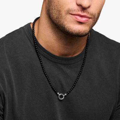 Rebel Cliffs 925 Silver & Obsidian Necklace, Length 60 cm or 90 cm - KE1102-023-11 - Thomas Sabo