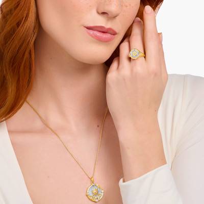 Chevalière Soleil en Plaqué Or Jaune, Oxydes de Zirconium et Gemme Vitrocéramique - TR2449-974-1 - Thomas Sabo