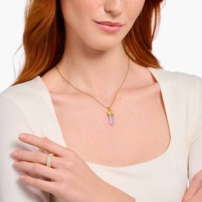 Yellow Gold-Plated & Rose Quartz Hexagon Cosmic Amulets Pendant - PE955-995-9 - Thomas Sabo