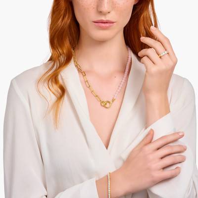 Yellow Gold-Plated Cosmic Amulets Necklace with Zirconia & Rose Quartz, 42 to 47 cm - KE2193-414-9 - Thomas Sabo