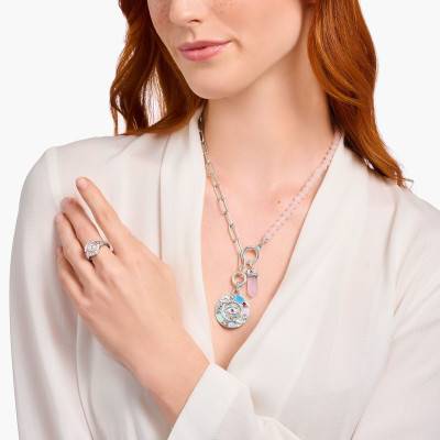 Cosmic Amulets 925 Silver & Cubic Zirconia and Rose Quartz Necklace, Length 42 cm to 47 cm - KE2193-035-9 - Thomas Sabo