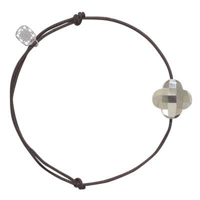 Chocolate Clover Cord 925 Silver & Pyrite Bracelet, Adjustable Length - Morganne Bello