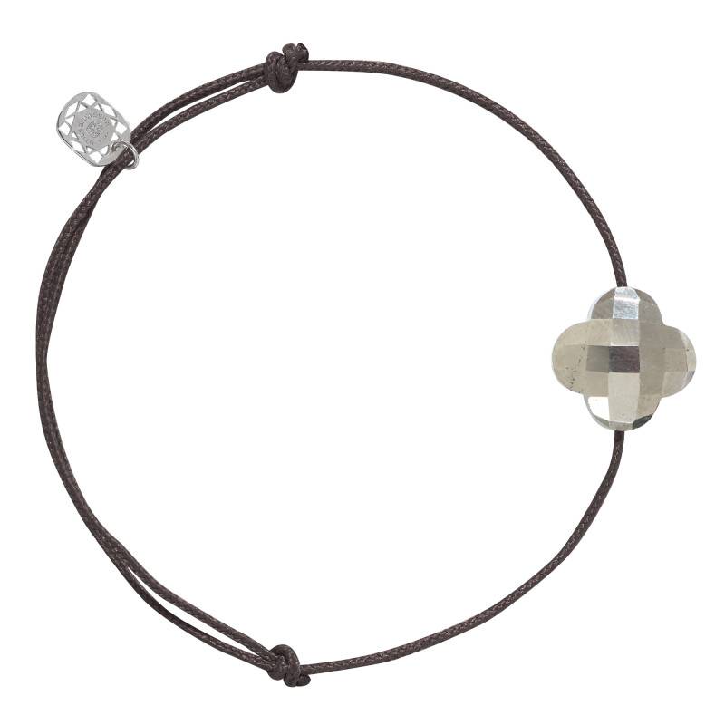Chocolate Clover Cord 925 Silver & Pyrite Bracelet, Adjustable Length - Morganne Bello