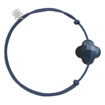 925 Silver Blue Cord Clover Bracelet with Blue Pietersite, Adjustable Length - Morganne Bello