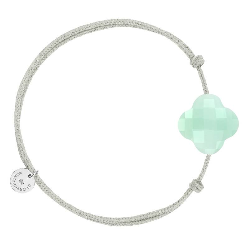 Gray Cord Clover 925 Silver & Mint Chrysoprase Adjustable Length Bracelet - Morganne Bello