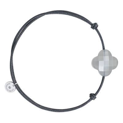 Gray Clover Cord 925 Silver & Gray Moonstone Bracelet, Adjustable Length - Morganne Bello