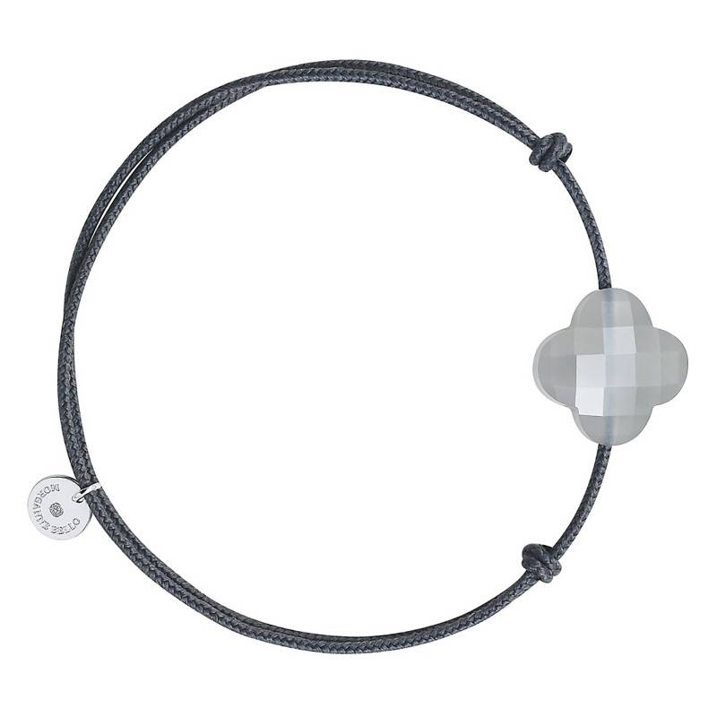 Gray Clover Cord 925 Silver & Gray Moonstone Bracelet, Adjustable Length - Morganne Bello