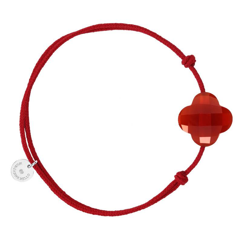 Vermillon Carnelian Clover Sterling Silver Cord Bracelet, Adjustable Length - Morganne Bello
