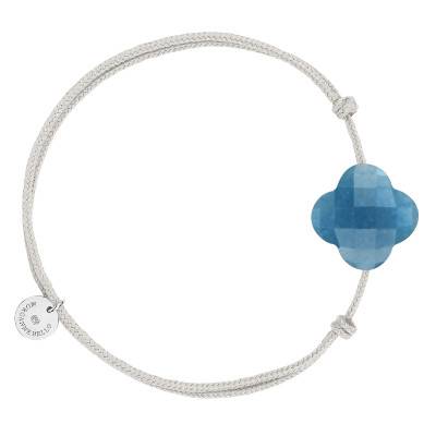 Bracelet Cordon Gris Trèfle Quartz Bleu & Argent 925, Longueur Ajustable - Morganne Bello