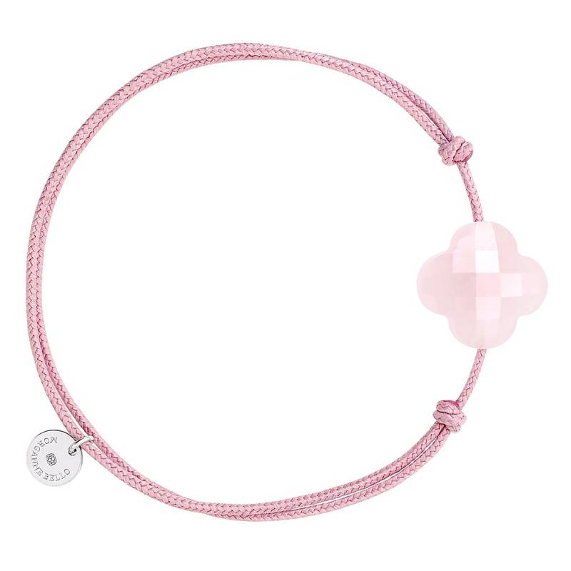 925 Silver Dusty Pink Cord Clover & Pink Quartz Bracelet, Adjustable Length - Morganne Bello