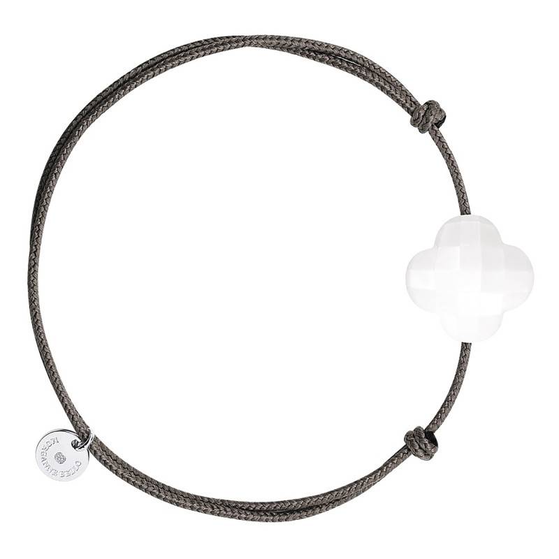 Taupe Cord Clover 925 Silver & White Agate Adjustable Length Bracelet - Morganne Bello