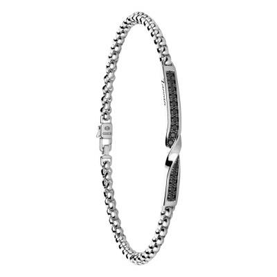 925 Sterling Silver & Black Spinels Insignia Bracelet, 19 cm to 21 cm - EXB956 - Zancan