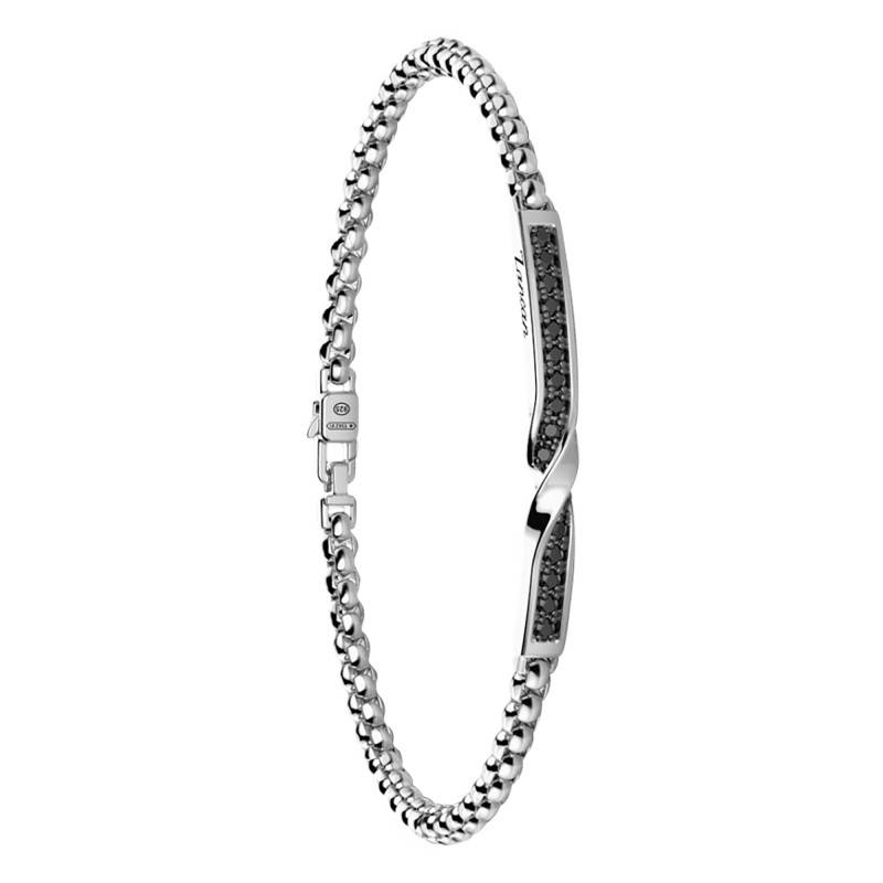 925 Sterling Silver & Black Spinels Insignia Bracelet, 19 cm to 21 cm - EXB956 - Zancan